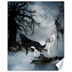 Awesome Black And White Wolf In The Dark Night Canvas 16  X 20  by FantasyWorld7