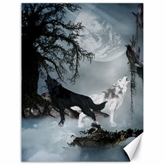 Awesome Black And White Wolf In The Dark Night Canvas 18  X 24  by FantasyWorld7