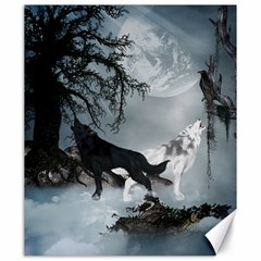 Awesome Black And White Wolf In The Dark Night Canvas 20  X 24  by FantasyWorld7