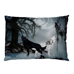 Awesome Black And White Wolf In The Dark Night Pillow Case by FantasyWorld7