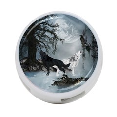 Awesome Black And White Wolf In The Dark Night 4-port Usb Hub (one Side) by FantasyWorld7