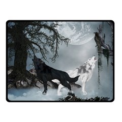 Awesome Black And White Wolf In The Dark Night Fleece Blanket (small) by FantasyWorld7