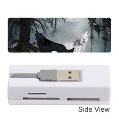 Awesome Black And White Wolf In The Dark Night Memory Card Reader (stick) by FantasyWorld7