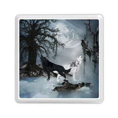 Awesome Black And White Wolf In The Dark Night Memory Card Reader (square) by FantasyWorld7