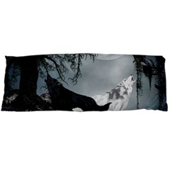 Awesome Black And White Wolf In The Dark Night Body Pillow Case (dakimakura) by FantasyWorld7