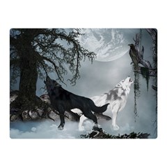 Awesome Black And White Wolf In The Dark Night Double Sided Flano Blanket (mini)  by FantasyWorld7