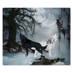 Awesome Black And White Wolf In The Dark Night Double Sided Flano Blanket (small)  by FantasyWorld7