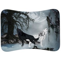 Awesome Black And White Wolf In The Dark Night Velour Seat Head Rest Cushion by FantasyWorld7