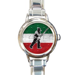 Flag Patriote Quebec Patriot Red Green White Grunge Vieux Patriot Henri Julien Round Italian Charm Watch by Quebec