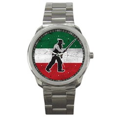 Flag Patriote Quebec Patriot Red Green White Grunge Vieux Patriot Henri Julien Sport Metal Watch by Quebec