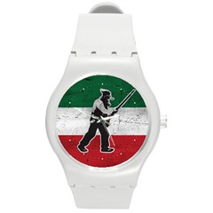 Flag Patriote Quebec Patriot Red Green White Grunge Vieux Patriot Henri Julien Round Plastic Sport Watch (m) by Quebec