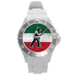 Flag Patriote Quebec Patriot Red Green White Grunge Vieux Patriot Henri Julien Round Plastic Sport Watch (l) by Quebec