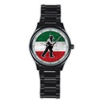 Flag Patriote Quebec Patriot red green white grunge vieux patriot Henri Julien Stainless Steel Round Watch Front