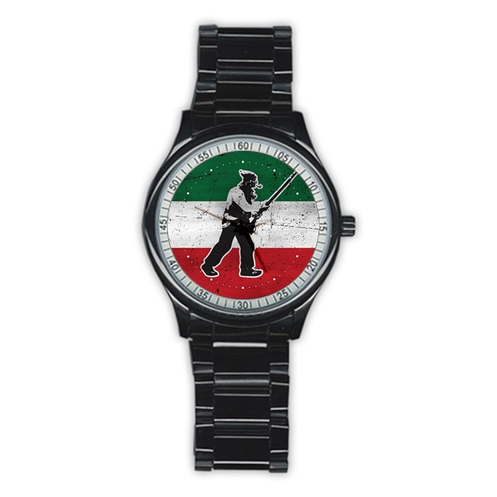 Flag Patriote Quebec Patriot red green white grunge vieux patriot Henri Julien Stainless Steel Round Watch