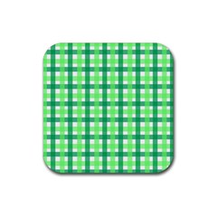 Sweet Pea Green Gingham Rubber Coaster (square)  by WensdaiAmbrose