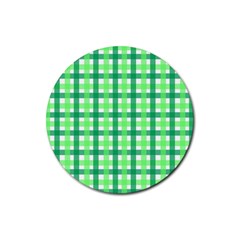 Sweet Pea Green Gingham Rubber Coaster (round)  by WensdaiAmbrose