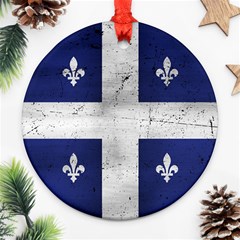 Flag Quebec Drapeau Grunge Fleur De Lys Blue And White Ornament (round) by Quebec