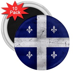 Flag Quebec Drapeau Grunge Fleur De Lys Blue And White 3  Magnets (10 Pack)  by Quebec