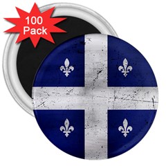 Flag Quebec Drapeau Grunge Fleur De Lys Blue And White 3  Magnets (100 Pack) by Quebec