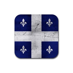 Flag Quebec Drapeau Grunge Fleur De Lys Blue And White Rubber Coaster (square)  by Quebec