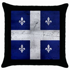 Flag Quebec Drapeau Grunge Fleur De Lys Blue And White Throw Pillow Case (black) by Quebec