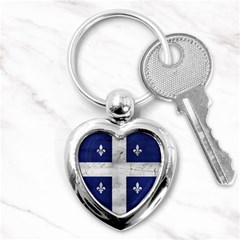 Flag Quebec Drapeau Grunge Fleur De Lys Blue And White Key Chains (heart)  by Quebec