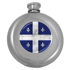 Flag Quebec Drapeau Grunge Fleur De Lys Blue And White Round Hip Flask (5 Oz) by Quebec