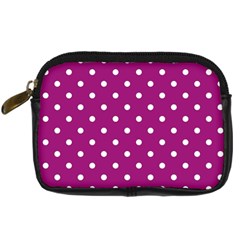 Polka Dots In Purple Digital Camera Leather Case by WensdaiAmbrose