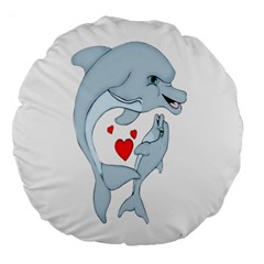 Dolphin Love Large 18  Premium Round Cushion  by retrotoomoderndesigns