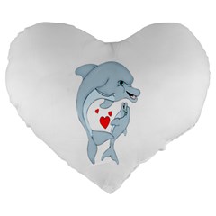 Dolphin Love Large 19  Premium Heart Shape Cushion by retrotoomoderndesigns