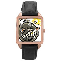 Smoking Cartoon Evil Bomb Cartoon Rose Gold Leather Watch 