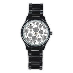 Zappwaits Flowers Black Stainless Steel Round Watch by zappwaits