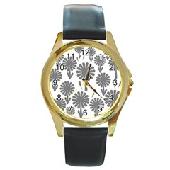 Zappwaits Flowers Black Round Gold Metal Watch by zappwaits