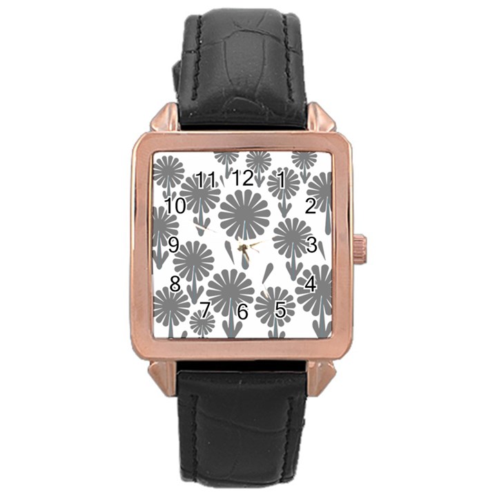 zappwaits flowers black Rose Gold Leather Watch 