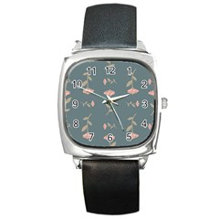 Florets In Grey Square Metal Watch by WensdaiAmbrose