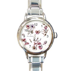 Purple Flowers Bring Cold Showers Round Italian Charm Watch by WensdaiAmbrose