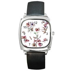 Purple Flowers Bring Cold Showers Square Metal Watch by WensdaiAmbrose