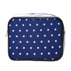 Navy Polka Dot Mini Toiletries Bag (one Side) by WensdaiAmbrose