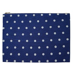 Navy Polka Dot Cosmetic Bag (xxl) by WensdaiAmbrose