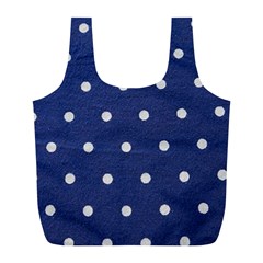 Navy Polka Dot Full Print Recycle Bag (l) by WensdaiAmbrose