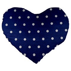 Navy Polka Dot Large 19  Premium Flano Heart Shape Cushions by WensdaiAmbrose