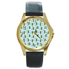 Pineapple Watermelon Fruit Lime Round Gold Metal Watch by Mariart