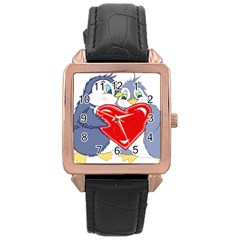 Penguin Love Rose Gold Leather Watch  by retrotoomoderndesigns