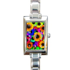 Sunflower Colorful Rectangle Italian Charm Watch by Mariart