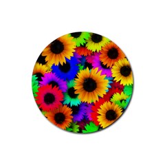 Sunflower Colorful Rubber Round Coaster (4 Pack)  by Mariart