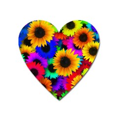 Sunflower Colorful Heart Magnet by Mariart