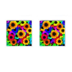 Sunflower Colorful Cufflinks (square) by Mariart