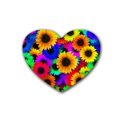 Sunflower Colorful Rubber Coaster (heart)  by Mariart