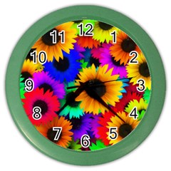 Sunflower Colorful Color Wall Clock by Mariart