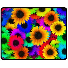 Sunflower Colorful Fleece Blanket (medium)  by Mariart